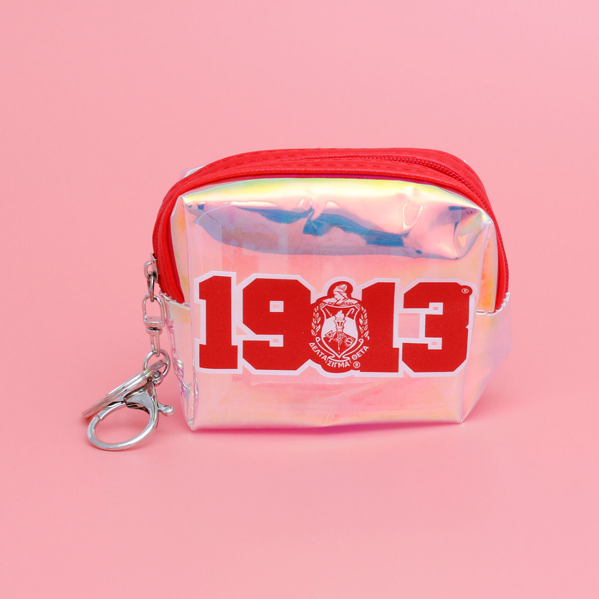 DST Sorority Iridescent Zipper Pouch Keychain Clip