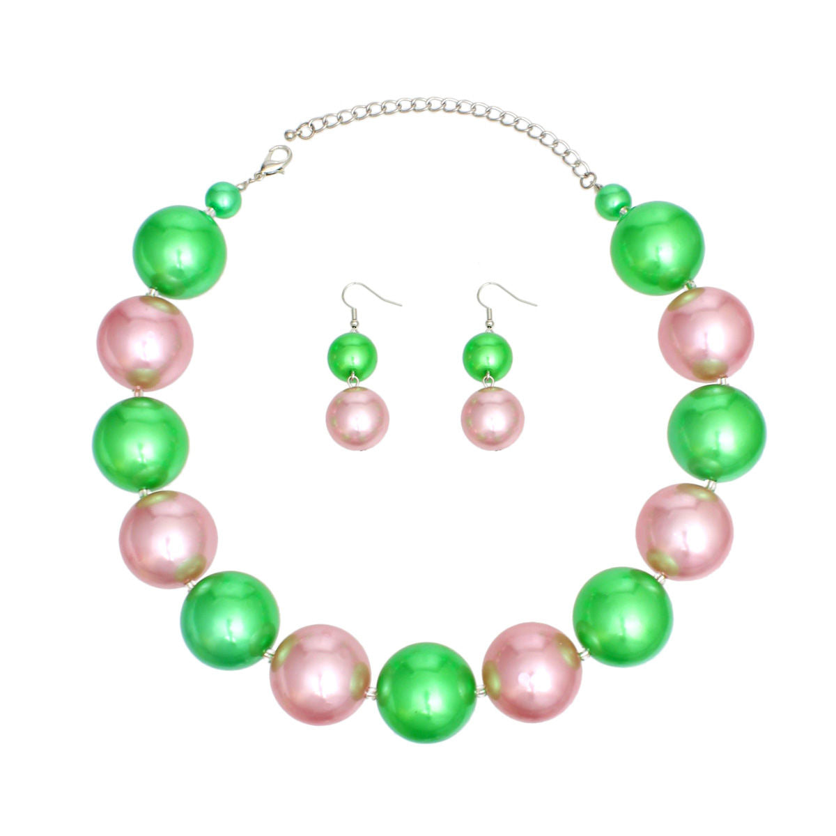 AKA Sorority Pink Green 30mm Jumbo Pearl Set