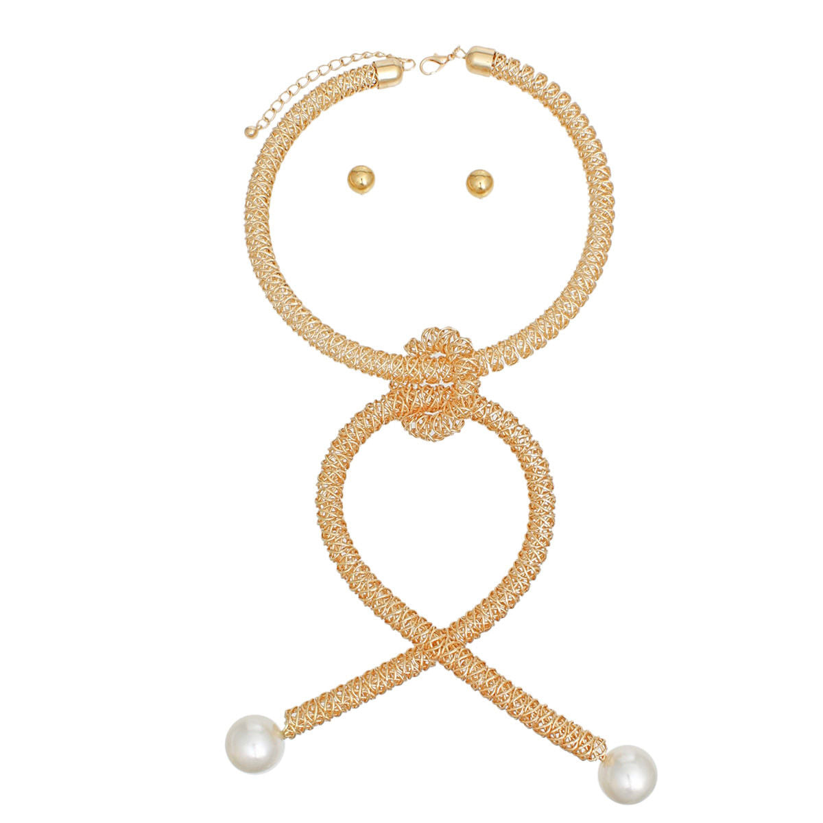 Pendant Gold Braided Wire Loop Pearl Necklace