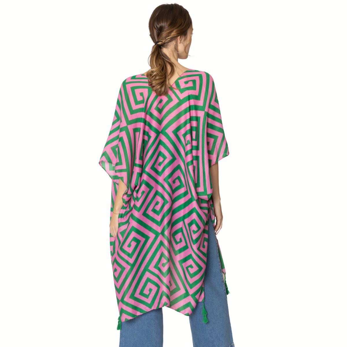 AKA Kimono Grecian Print Pink and Green