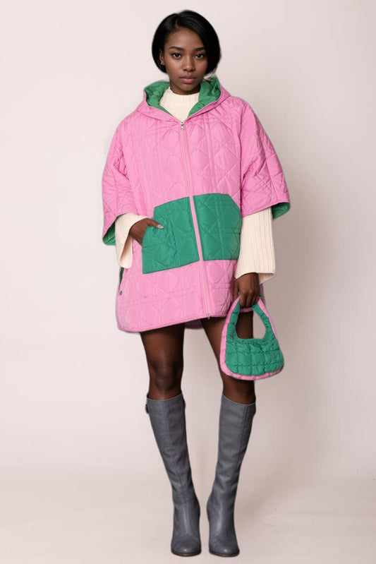 AKA Sorority Hoodie Puffer Pink Green Zipper Cape