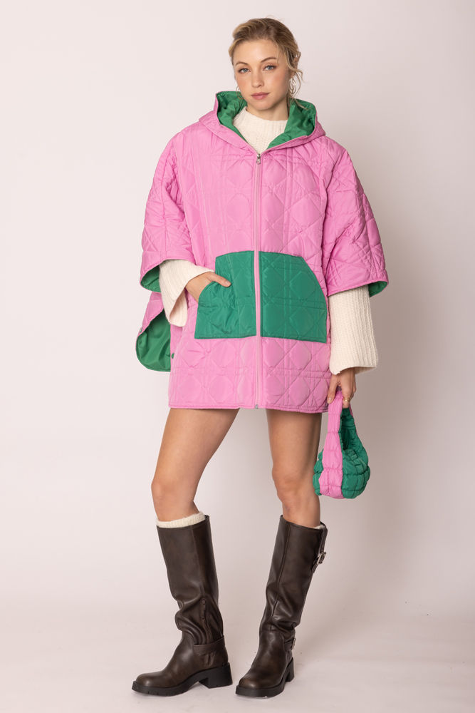 AKA Sorority Hoodie Puffer Pink Green Zipper Cape