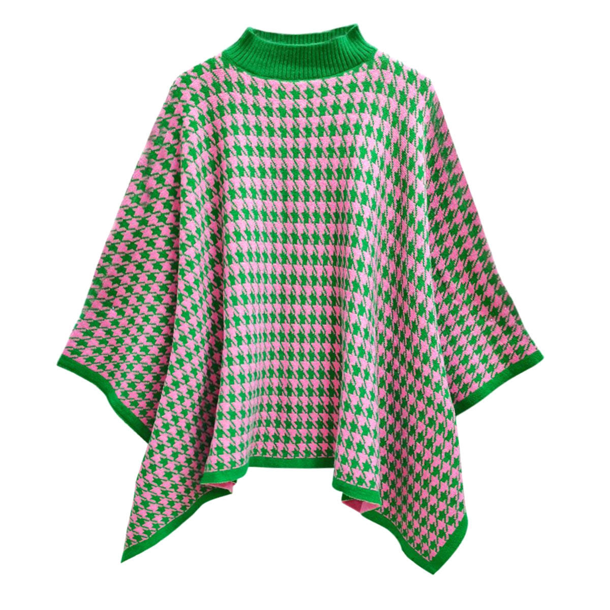 AKA Sorority Houndstooth Knit Pink Green Poncho