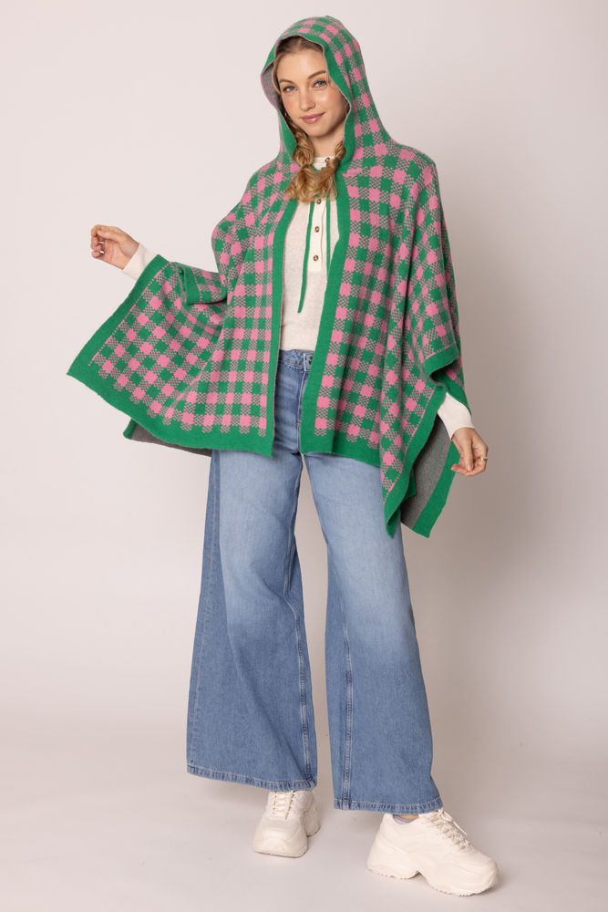 AKA Sorority Checkered Knit Pink and Green Cape