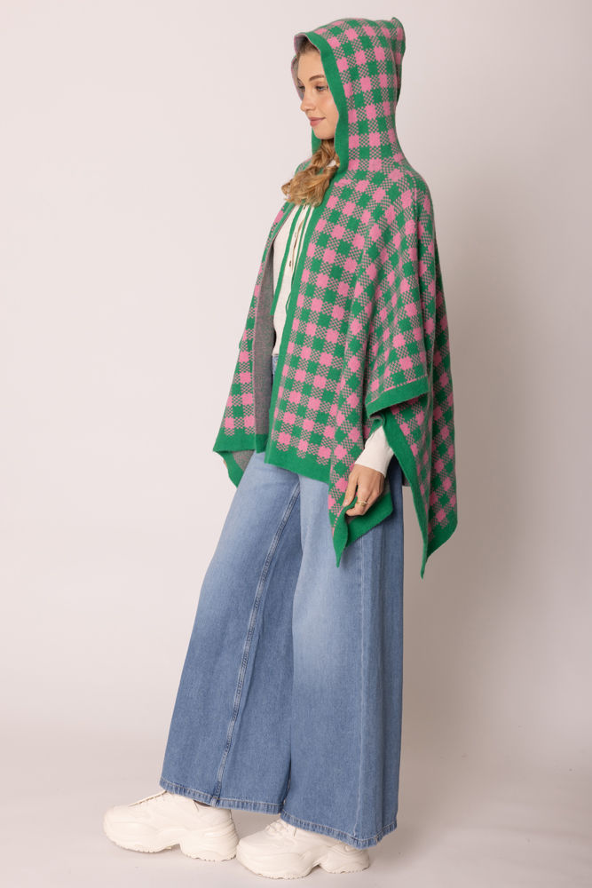 AKA Sorority Checkered Knit Pink and Green Cape