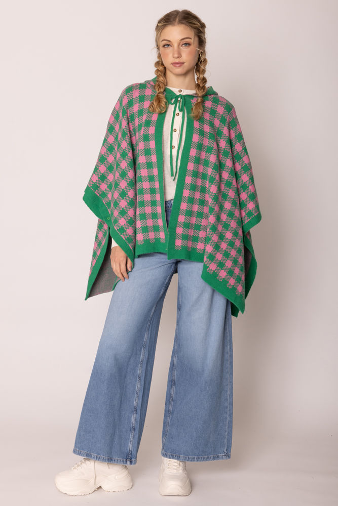 AKA Sorority Checkered Knit Pink and Green Cape