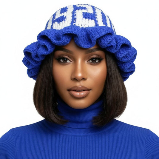 ZPB Sorority Blue Crochet Ruffle 1920 Bucket Hat