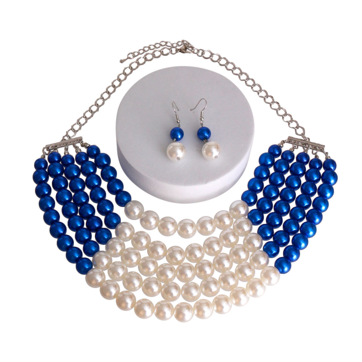 Blue and Cream Pearl 5 Row Necklace