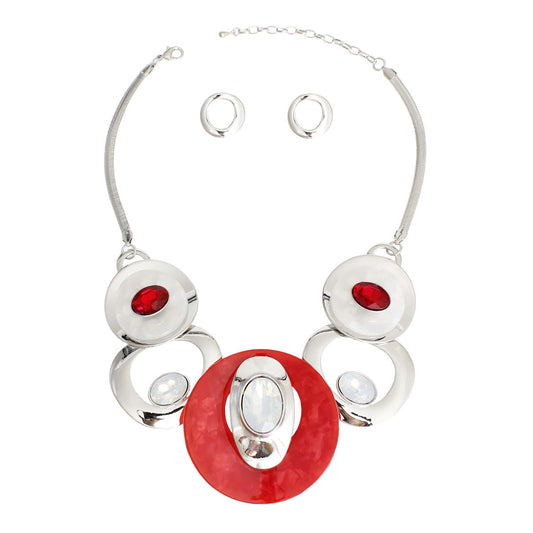Necklace Red White Circular Bib for Women