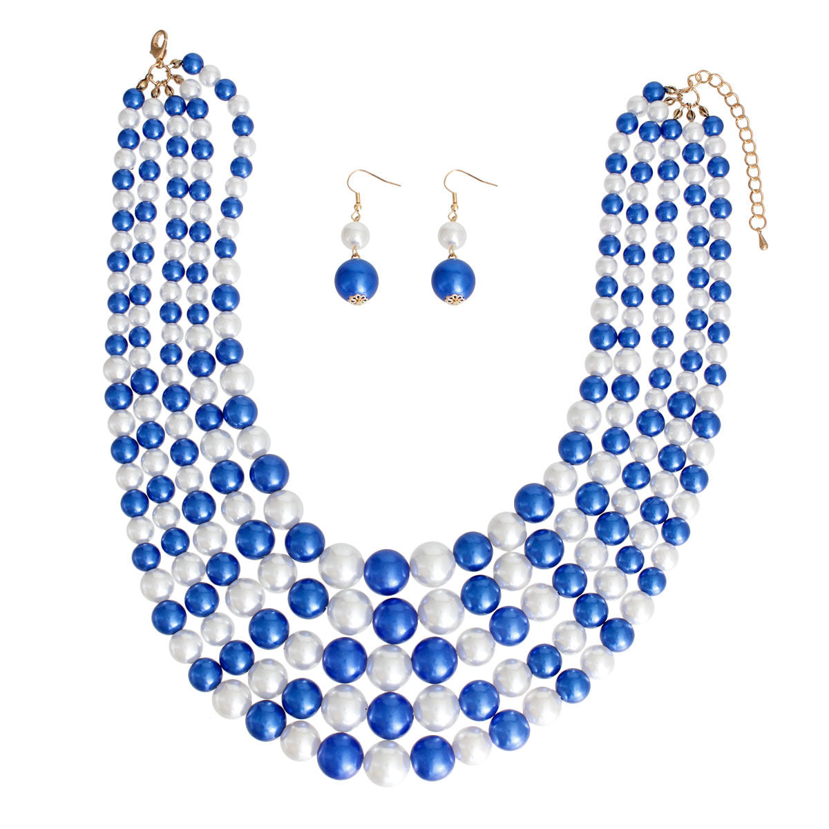 Blue and White Pearl 5 Strand Set