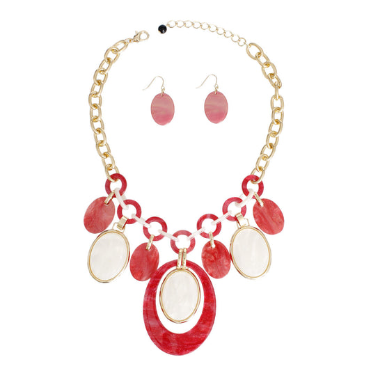 Necklace Red White Oval Swirl Set for Women