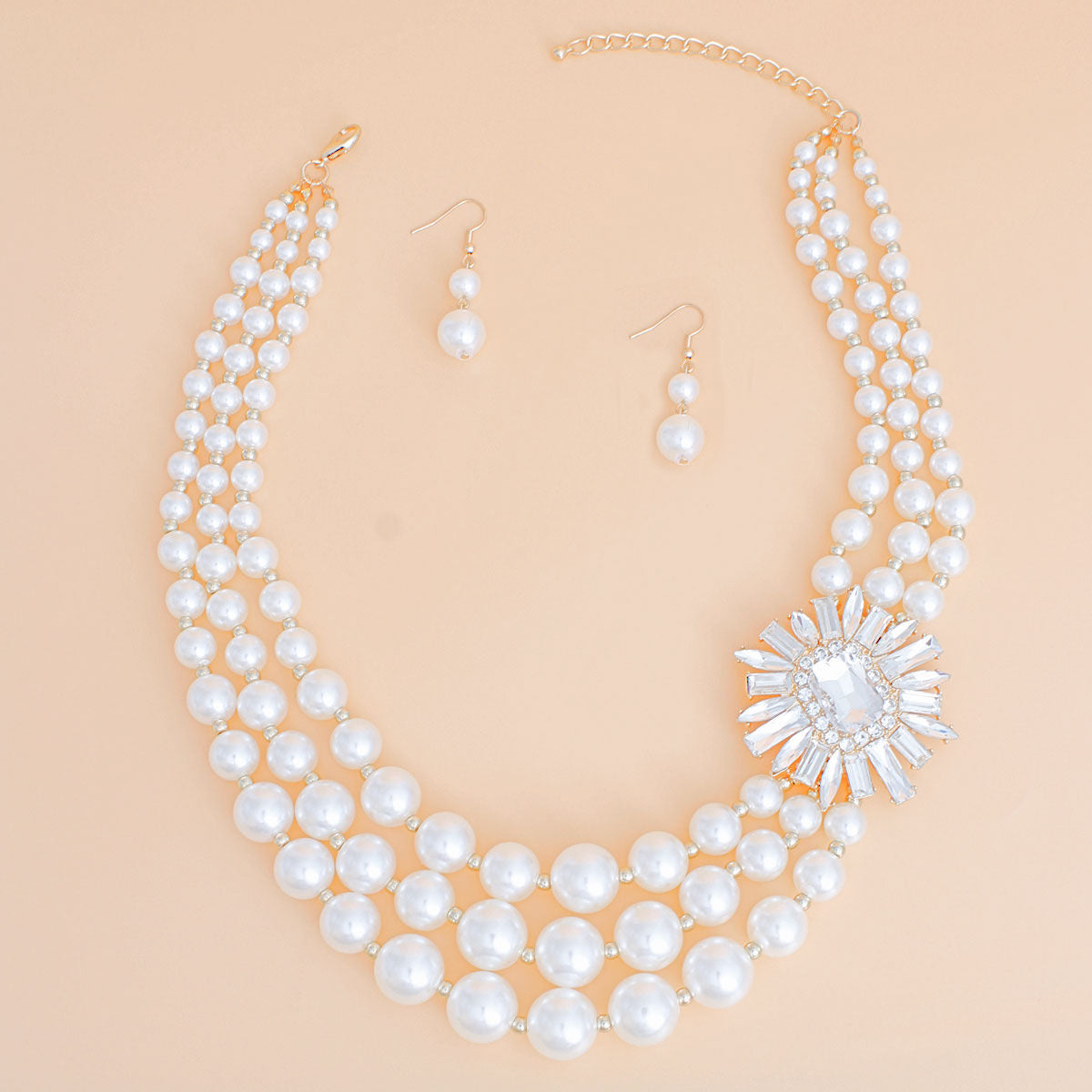 Pearl Necklace Cream Vintage Stone Set for Women