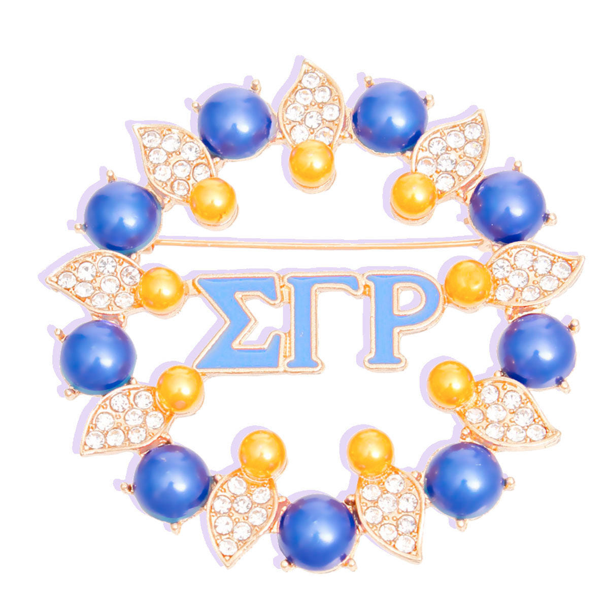 Brooch Blue Gold Sigma Pearl Pin for Women