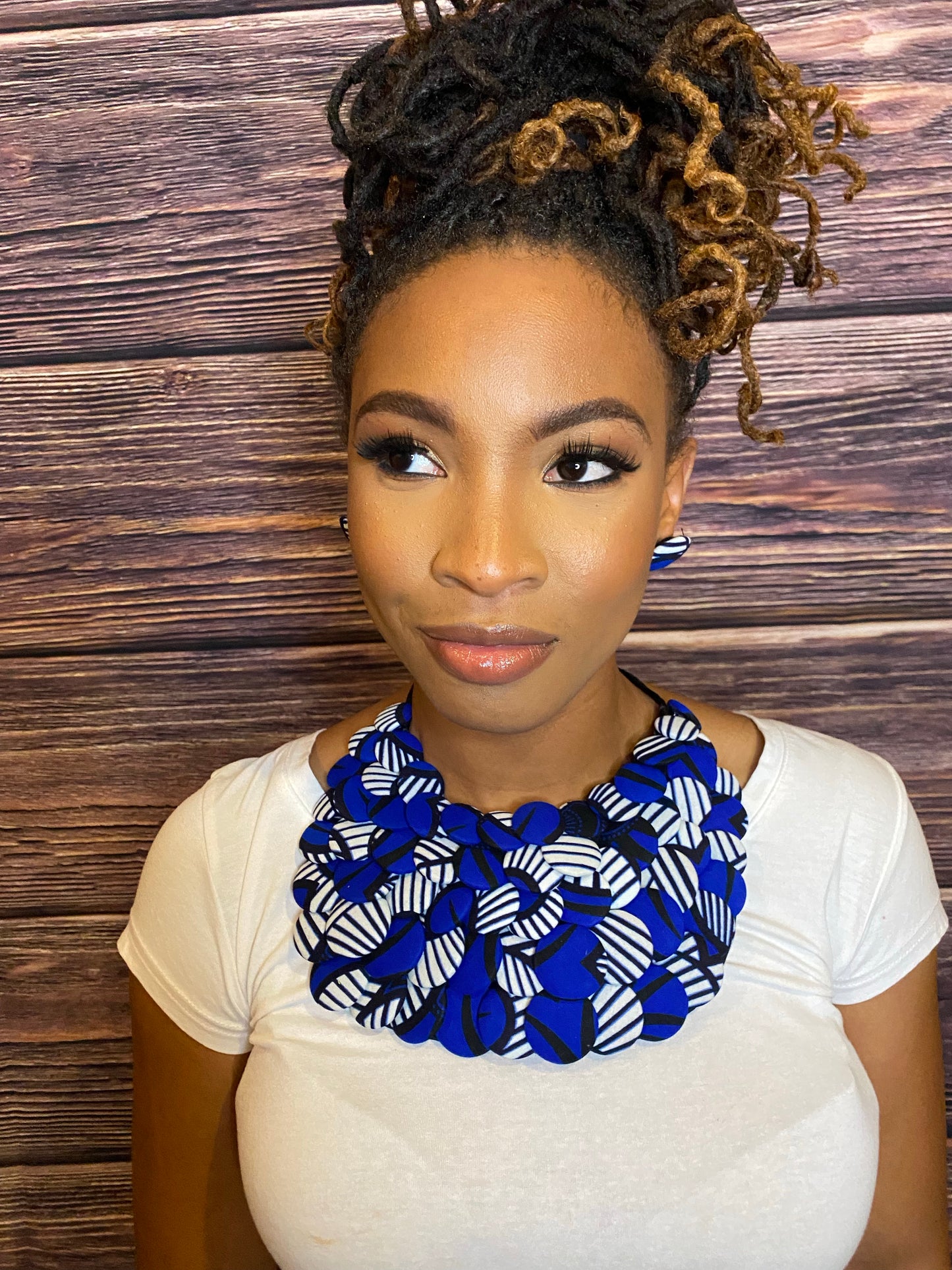 Ankara Button Necklace -Blue