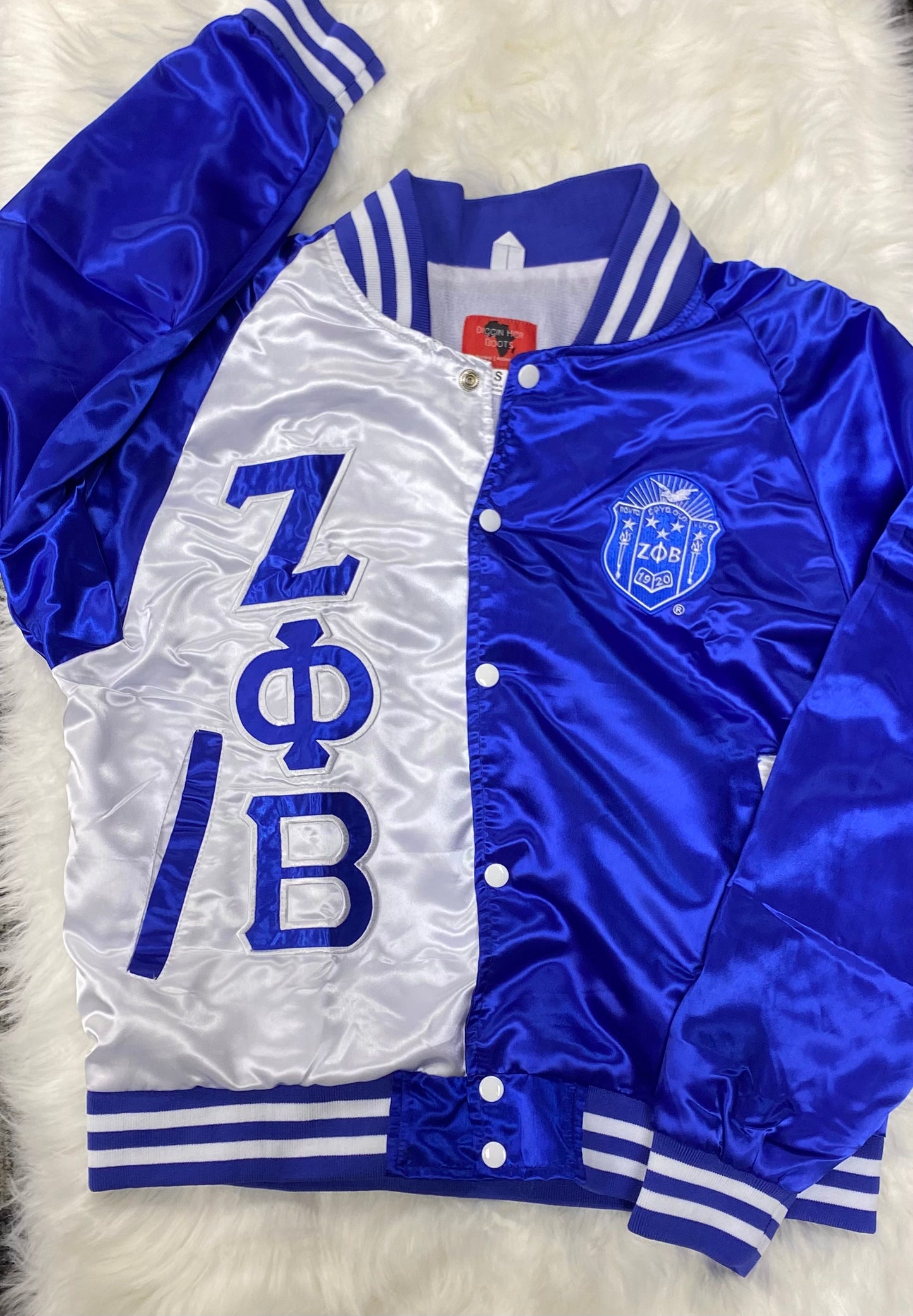 Zeta Phi Beta Color Block Satin Greek Letter Jacket