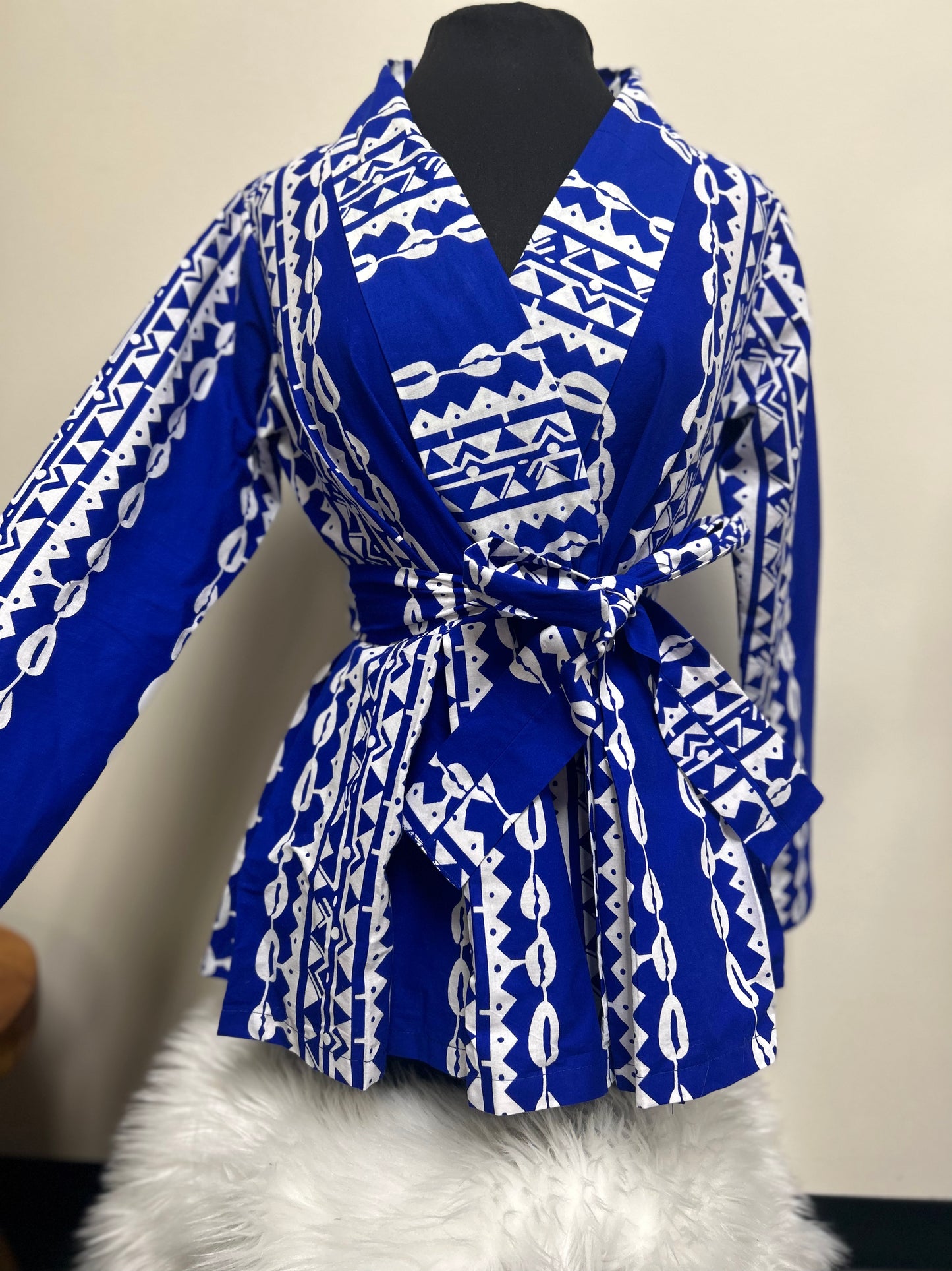 Ankara Print Blazer - Blue and White 2.0