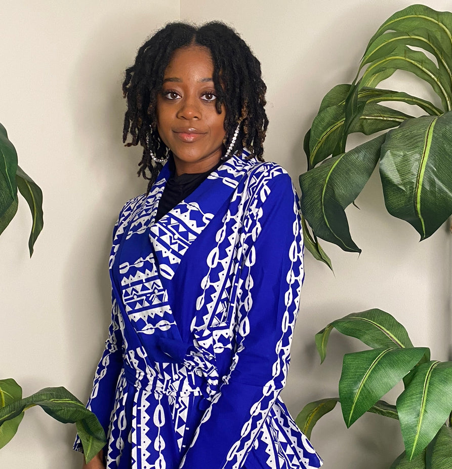 Ankara Print Blazer - Blue and White 2.0