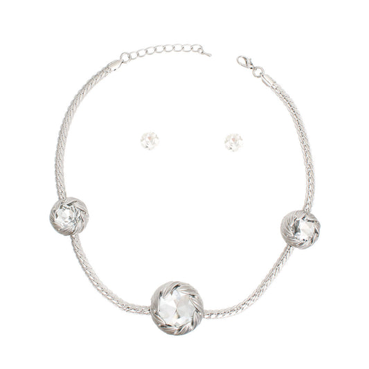 Necklace Silver Crystal Double Cut Chain for Women