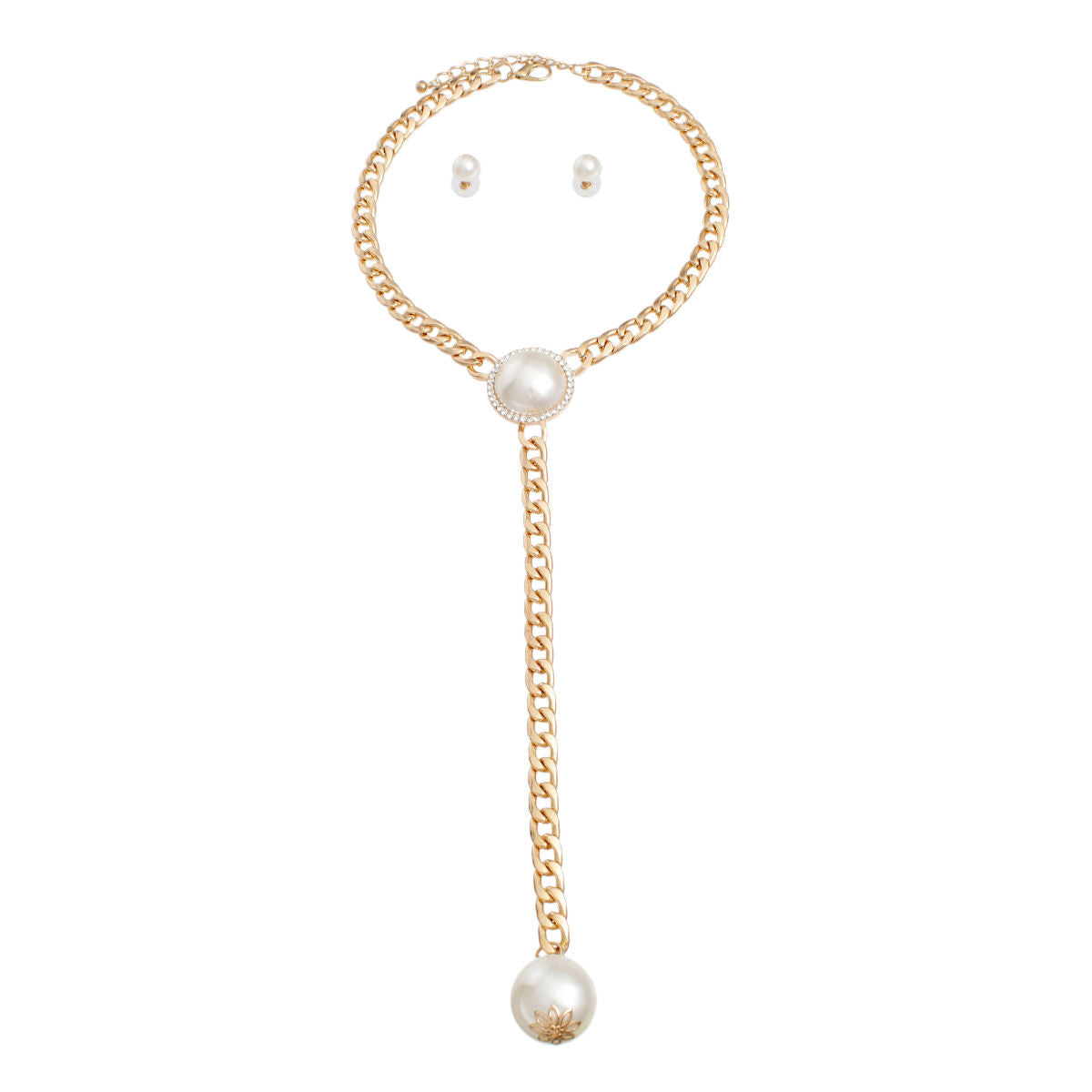 Necklace Gold Pearl Y Chain Set for Women