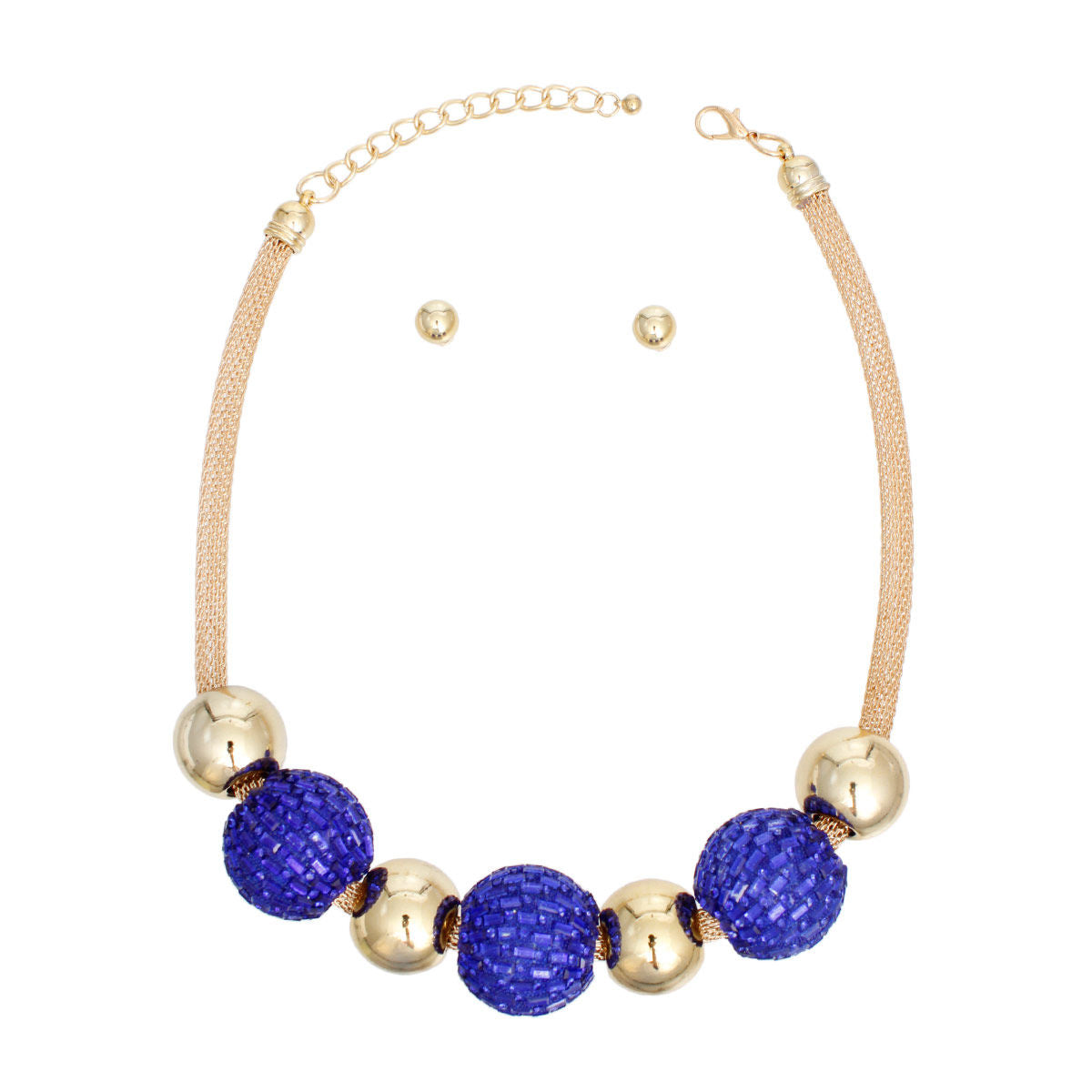 Necklace Royal Blue Disco Ball Bead Set for Women